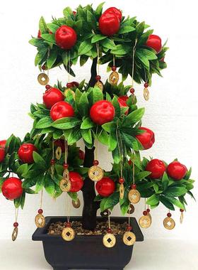 桃子树假花客厅摆件摇钱树仿真招财花电视柜春节新年发财果装饰