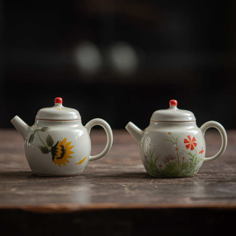 九匠风手工手绘茶壶陶瓷功夫茶具球孔过滤泡茶壶轻奢复古文人小壶