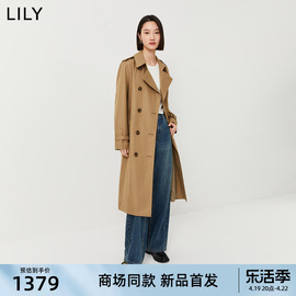 商场同款lily2024春女装美拉德穿搭双排扣长款风衣外套女