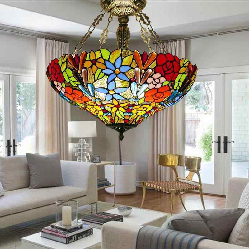 蒂凡尼简约吊H036玻中式餐厅彩色璃灯大酒店大堂工程吊灯复古吊灯