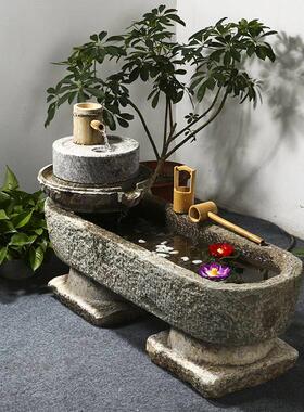 老石槽鱼缸养鱼循环加湿润招财石磨流水摆件石头石盆阳台种花造景