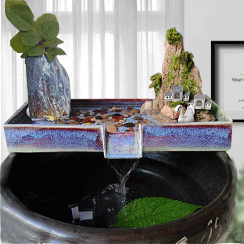 水缸流水摆件循环系统陶瓷鱼缸圆缸过滤器鱼盆瀑布造景水池景德镇