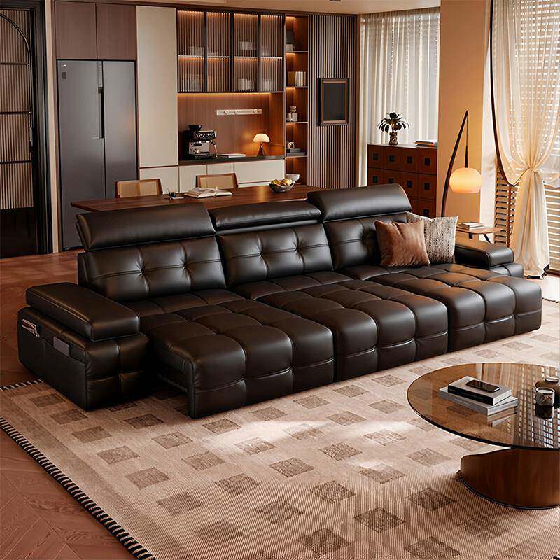 劳伦斯多功能电动真皮沙发床客厅伸缩两用直排三人位头层牛皮沙发