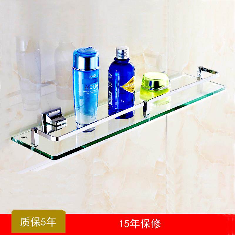 卫生间厕所镜前下浴室用品钢化玻璃置物架打孔铜洗漱台层板隔板