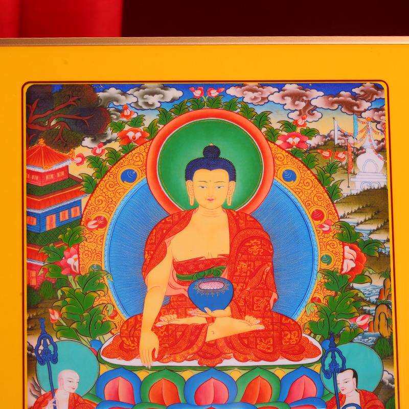 藏式华严三圣铂金实木烤漆相框摆件挂画装饰画家用十相自在唐卡图