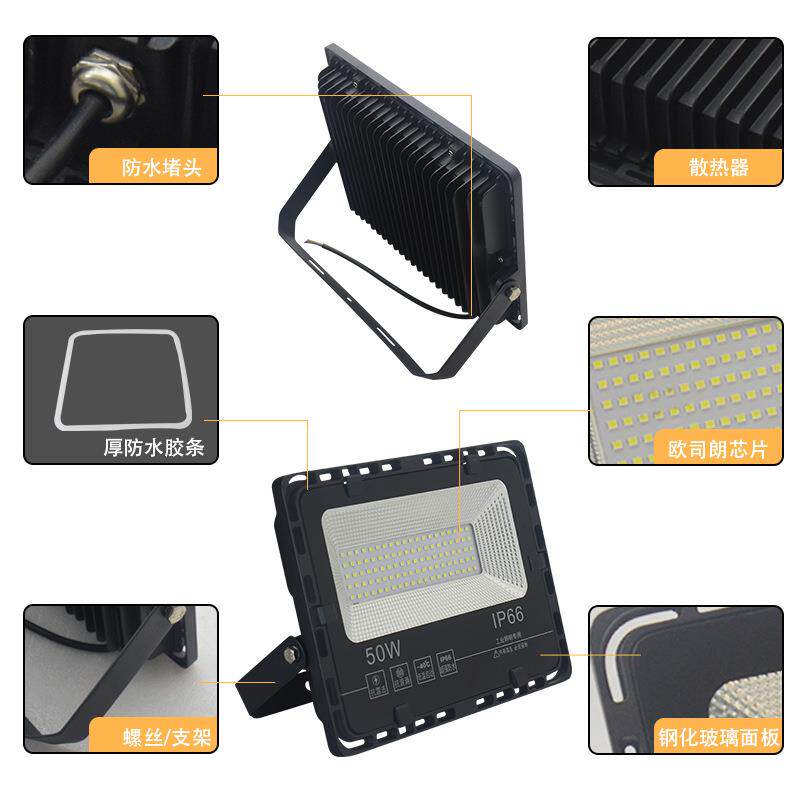 户外广告贴片广场灯LED投射灯100W150W200W投光灯工厂厂房泛光灯
