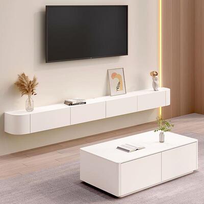 z%实木悬空简约现代茶几电视柜客厅小户型挂墙电视柜挂墙岩板悬浮