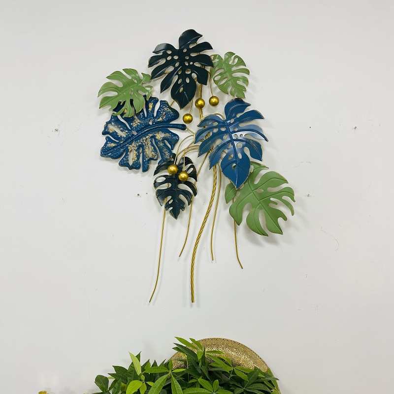 墙上壁挂墙饰客厅装饰墙面挂饰仿真植物花朵卧室铁艺金属轻奢挂件