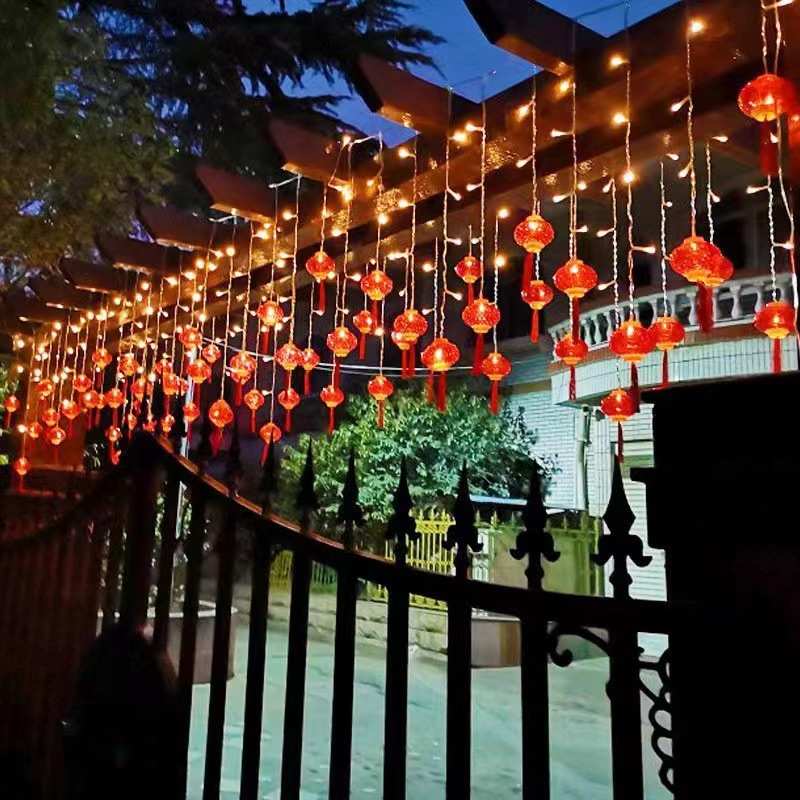 节日灯冰发光led新年灯红灯笼装饰防水布置福字条户外 灯窗帘灯