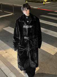 冬装高级感皮袢装饰设计感中长款环保皮草大衣男外套加厚保暖毛绒