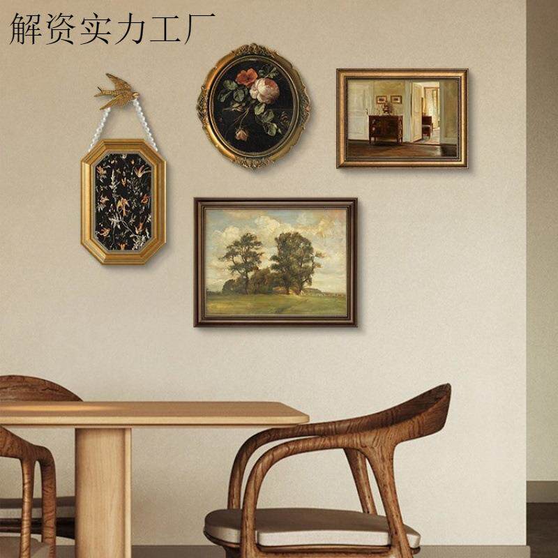 餐厅装饰画法式中古风没事挂画复古油画布饭厅餐桌客厅组合艺术壁