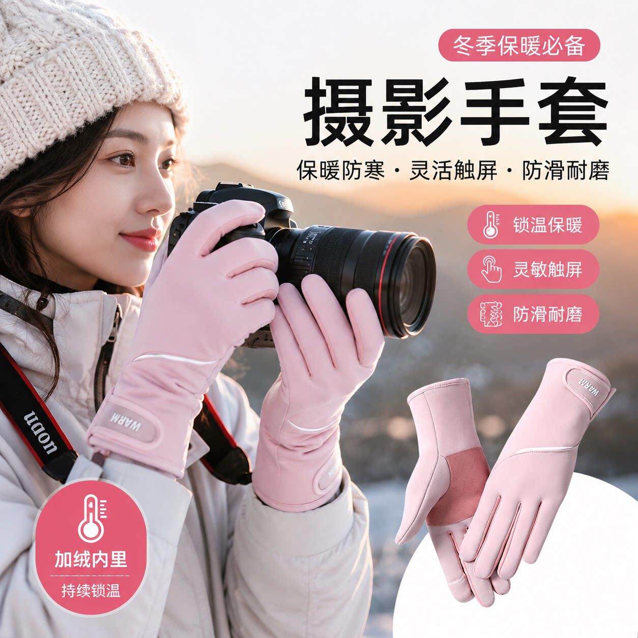 冬季摄影师专用手套无人机专业拍摄单反拍照触屏加绒防寒防水保暖
