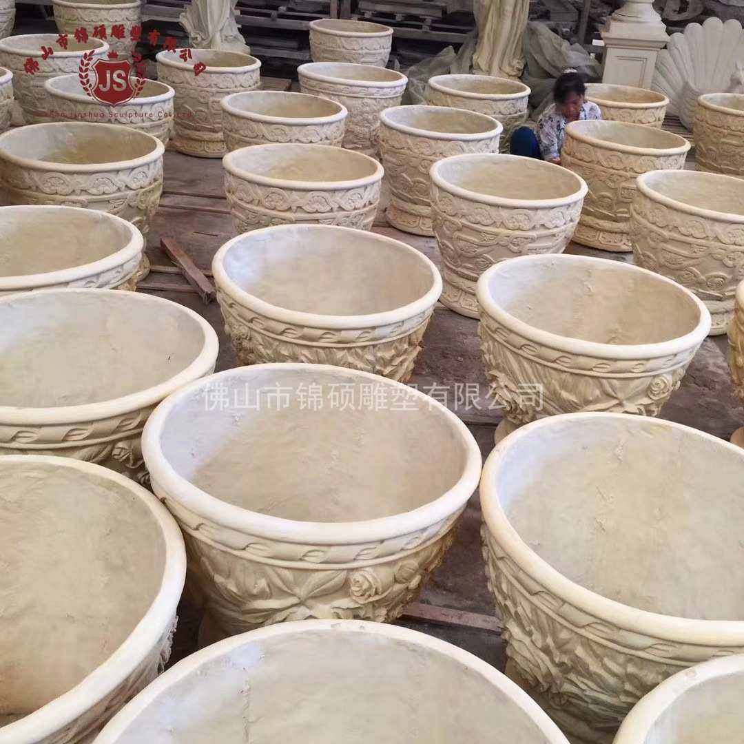 小区厂家 景观欧式石雕花花盆雕刻大口径 钵碗砂岩形户外花盆别墅