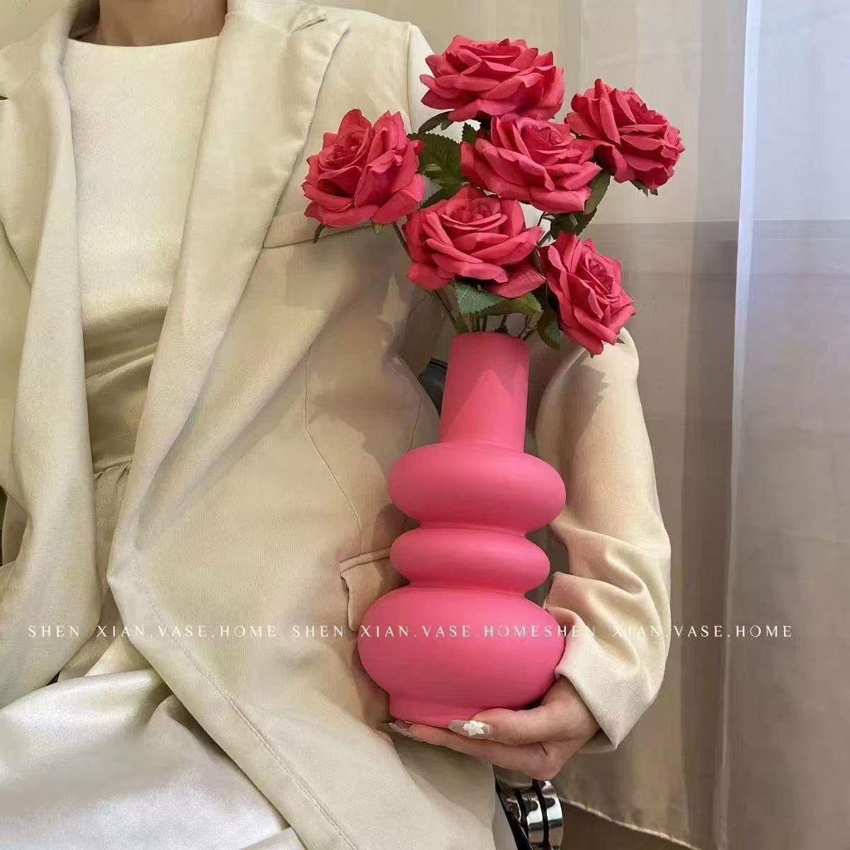 法式香芋紫玻璃花瓶中古高级感客餐厅花瓶插花高级感装饰花瓶摆件