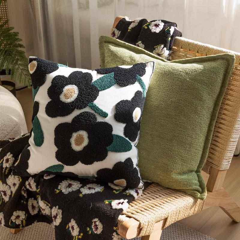 北欧ins风绿色复古抱枕客厅沙发靠枕黑绿色花朵靠包卧室床头靠垫,居家布艺,靠垫/抱枕,淘宝优惠券,粉丝福利购,淘宝优惠卷