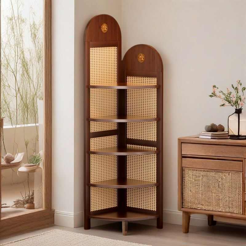 日式藤编屏风隔断客厅遮挡复古实木卧室小户型入户简约杂志架书架