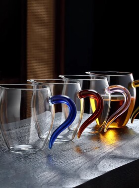 厂家彩色把手公道杯高硼硅透明玻璃企鹅公杯功夫茶具分茶器
