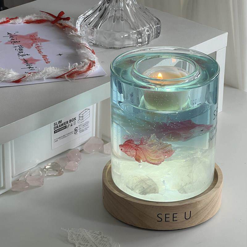 SEEU泡泡小鱼缸小众原创无火扩香石香薰蜡烛小夜灯烛台生日礼物
