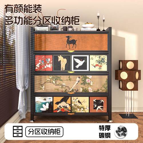 中古风家用书柜钢制靠墙铁艺书架防尘柜落地收纳柜储物柜置物柜子