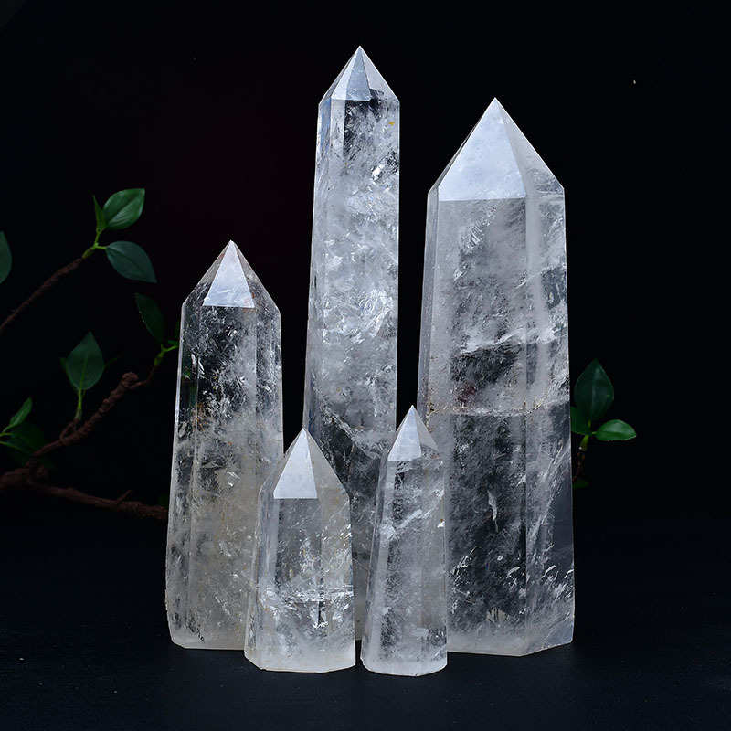 厂家直供水晶原石石柱白水晶柱六棱柱装饰能量摆件水晶批发