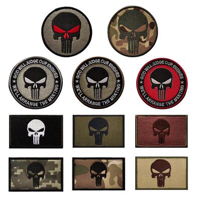 Embroidered Hook and Loop Patches Punisher Skull Armbands Ta