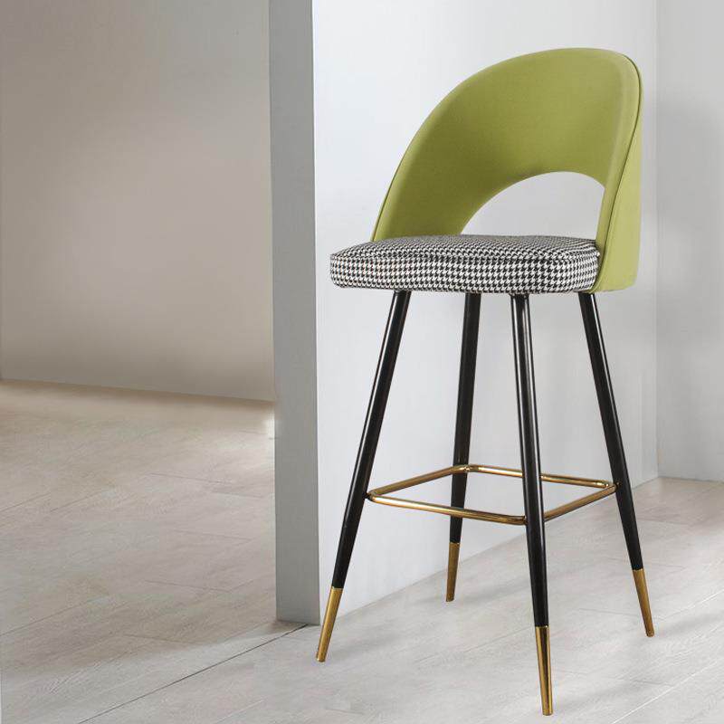 实木高脚椅现代咖啡厅休闲餐椅网红酒吧轻奢美式千鸟格吧台凳