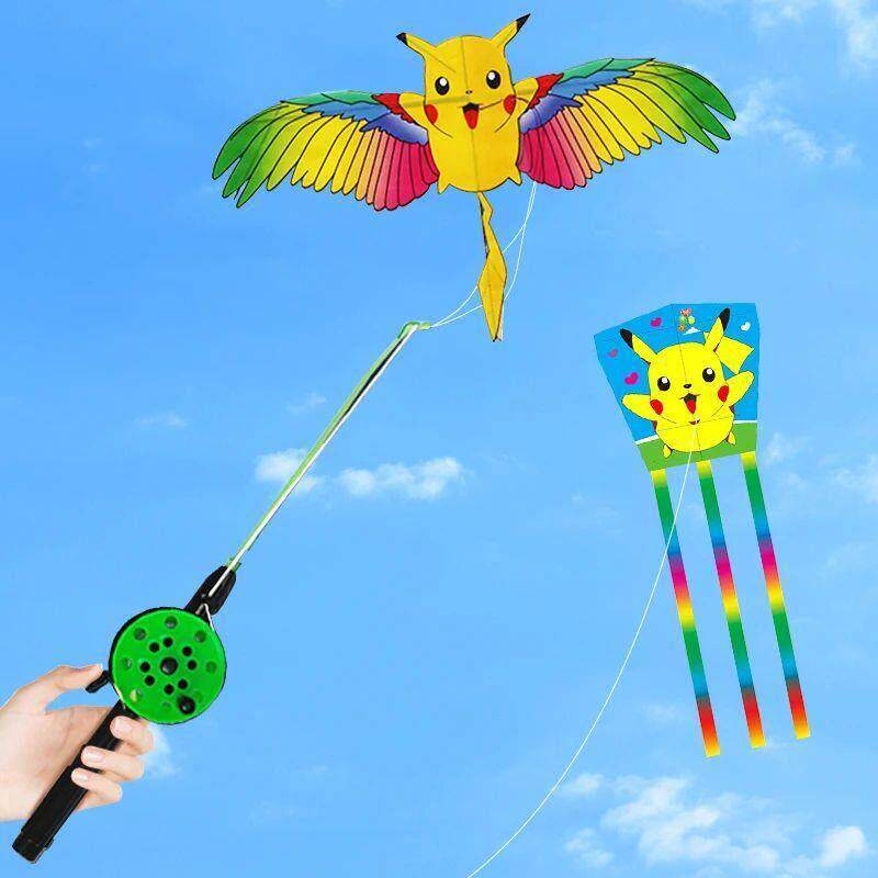 Pikachu Kite With Handle Line Children Kite Flying Toy Easy - 实物图
