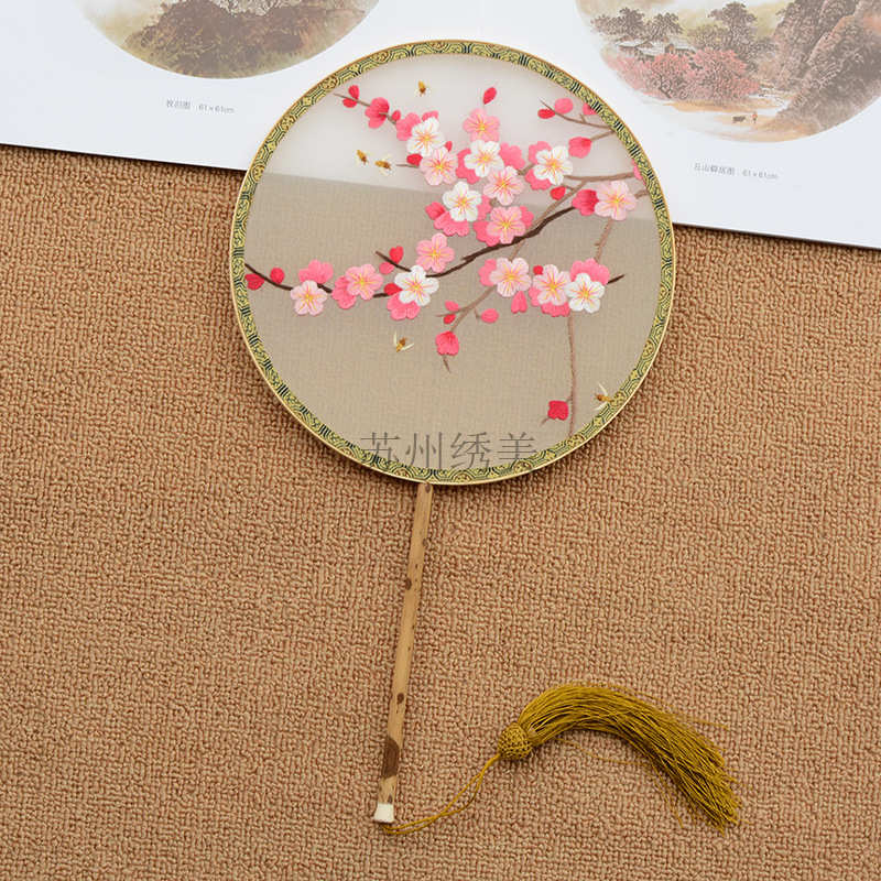 扇刺绣绣花湘妃竹双面绣纯手工9qxc团宫扇礼品特色出国苏绣扇风