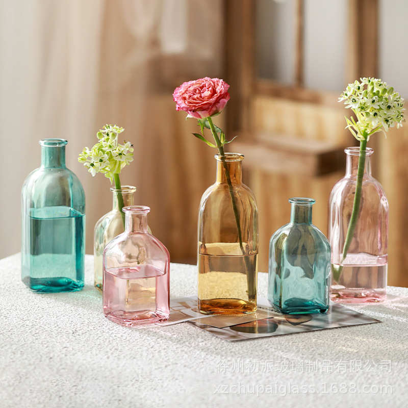 玻璃花瓶彩色透明客厅摆件水培绿植插花器创意家居装饰批发