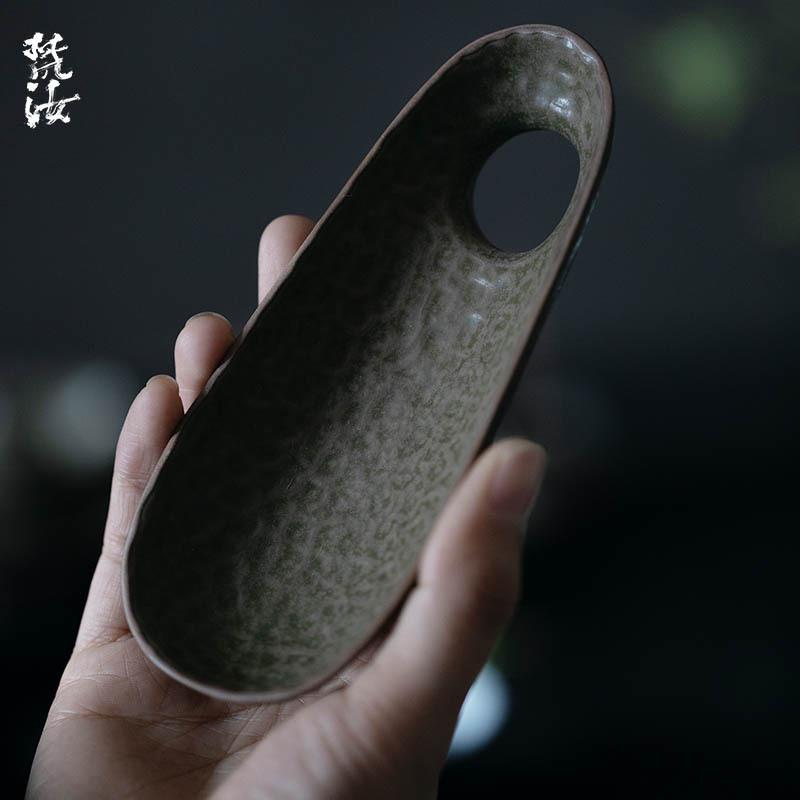 日式纯手工陶土复古留量茶则家用赏茶荷六君子茶道茶器配件