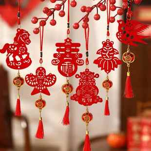 马年葫芦风铃柜子挂饰2026新年春节布置毛毡挂件过年客厅装饰品