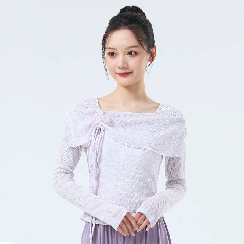 舞蹈服练功服女新款现代舞形体服成人日常训练方领花朵古典舞上衣