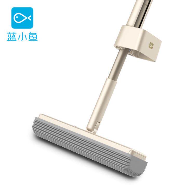 蓝小鱼180°胶棉拖把 34cm 铁杆双棉头拖把强吸水滚轮挤水卫浴
