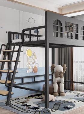 小户型复LD-58689式儿童铺铁艺床阁楼双层上多功高铁能床低床省空