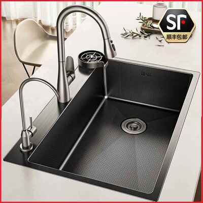 弗兰卡双槽改大单槽专用厨房洗菜盆家用sus304不锈钢水槽台面一体