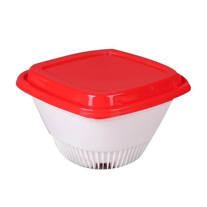 一次性餐盒加厚圆形商用白底红盖外卖打包盒快餐便当汤碗带盖便携
