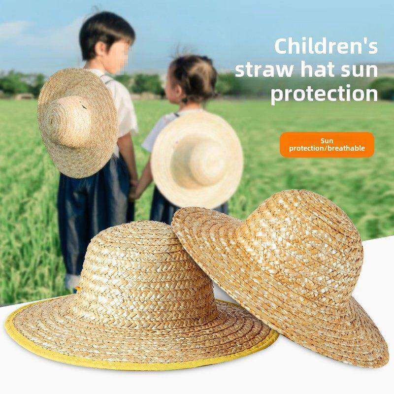 帽子草帽儿童麦秆大檐防晒遮阳大童户外学生男童出游亲子成人农民