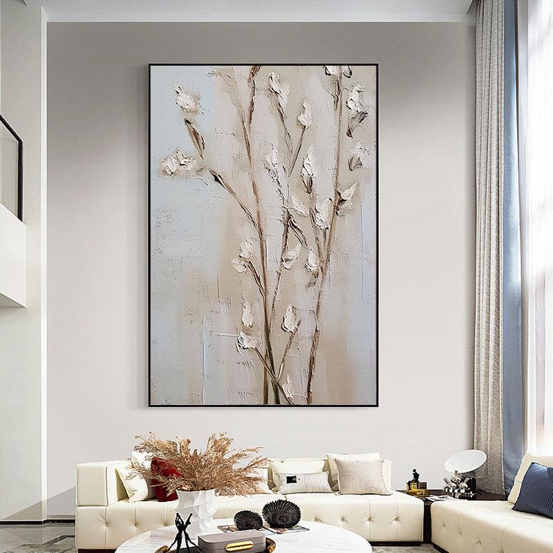 外贸纯手绘油画大副抽象植物卧室画玄关餐厅客厅装饰画肌理油画