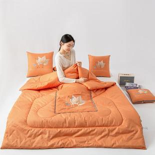 高档档纯棉抱枕被子两折用汽车叠枕被办公头室午睡全棉空高调夏凉