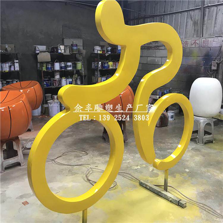户外运动人物素材剪影玻璃钢跑道骑自行车雕塑广场校园雕塑摆件