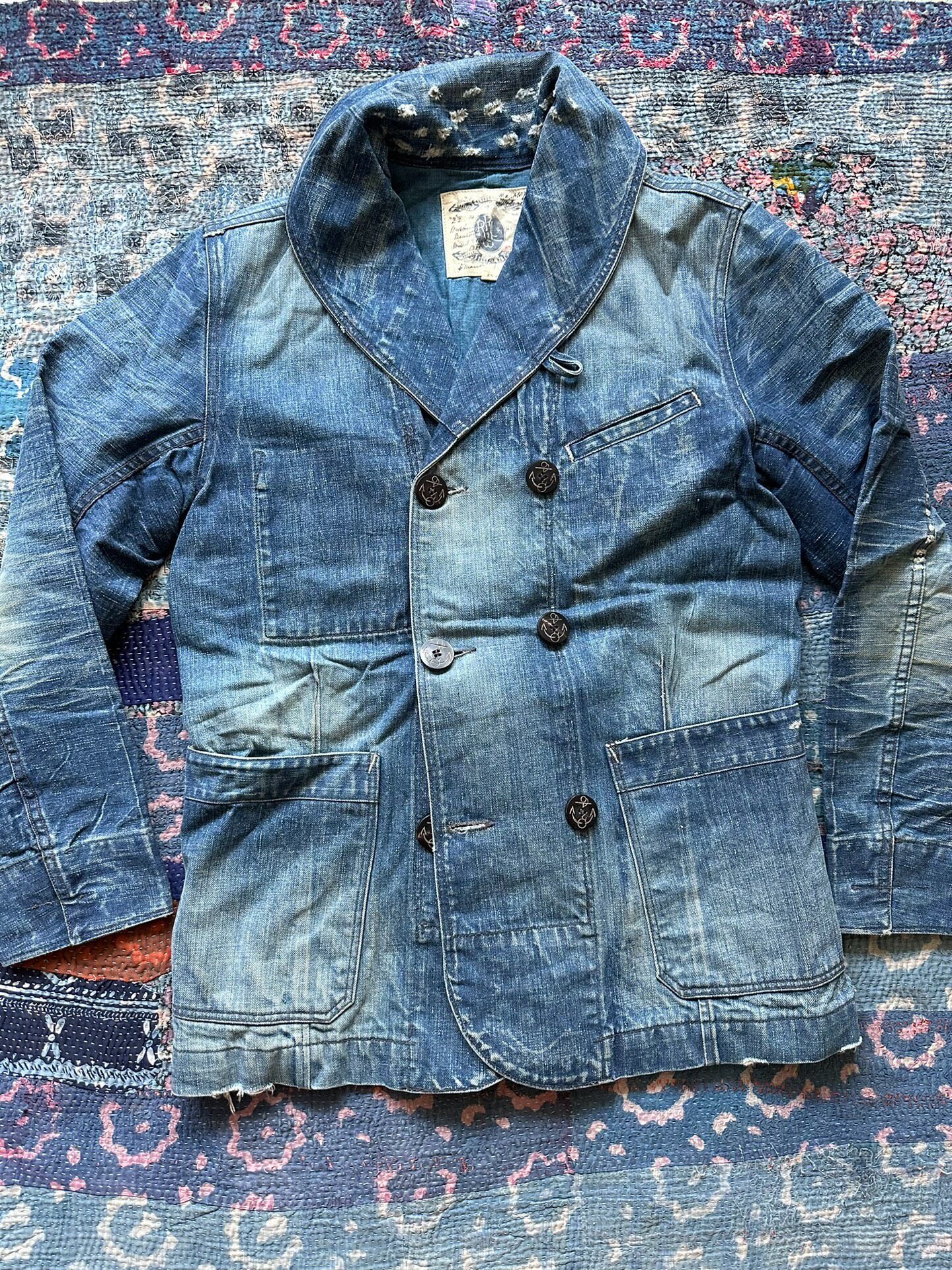 Berluti Distressed Denim Double-Breasted Coat
