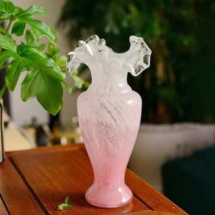 中古芬顿风美人鱼琉璃花瓶法式复古艺术厚实玻璃水培花器摆件