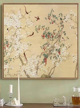 春色满园新中式花鸟复古客厅挂画餐厅画玄关书房喜鹊玉兰花壁画