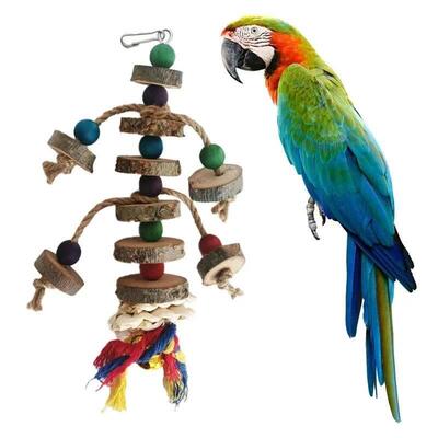 Parrot Chew Toy Bird Toy Colorful Wooden Beads Ropes