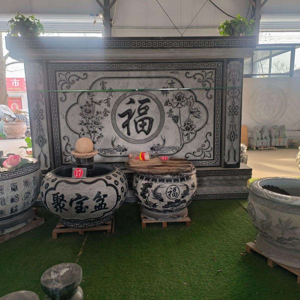 中式仿古青石浮雕福字影壁墙庭院摆件浮雕壁画玄关福字花鸟迎门墙