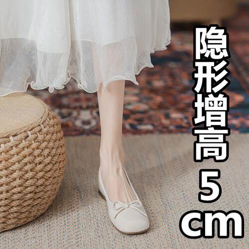 漂亮内增高女鞋小码3233法式奶奶鞋温柔晚风单鞋坡跟白色软0823k