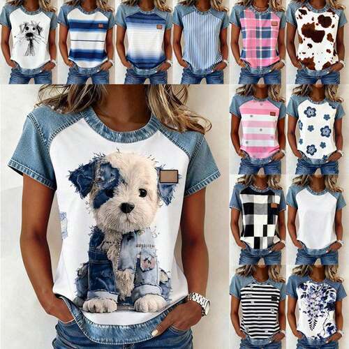 A women's fashionable and gentle casual denim patchwork