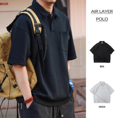 it neith BIAS潮牌夏季日系休闲重磅短袖POLO衫男士宽松翻领上衣