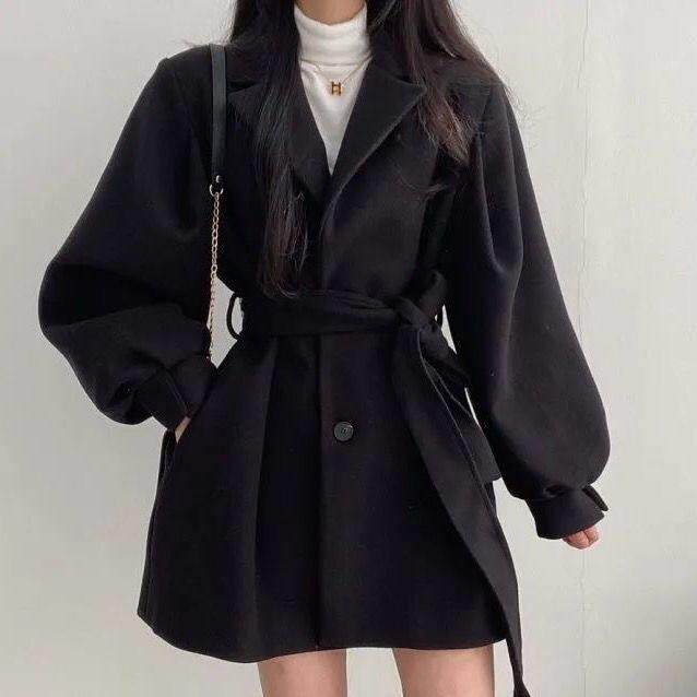 韩版Chic2025春秋新款复古妮子大风衣收腰宽松小个子毛呢外套薄款