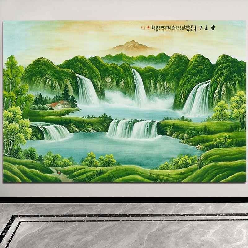聚宝盆山水画佛仙堂挂画源远流长财源滚滚招财旺宅风水画壁画自粘